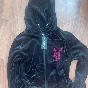 Playboy Black Hoodie with Pink Bunny Logo new
